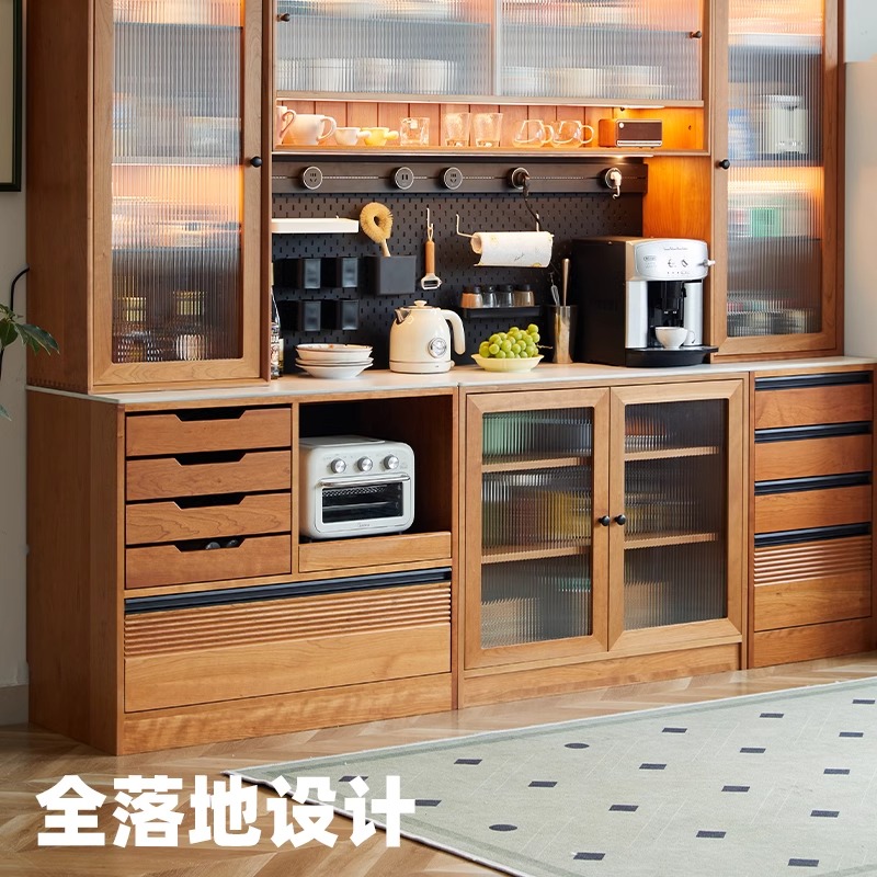 乐谷餐边柜全实木轻奢落地厨房客厅置物樱桃木原木一体靠墙收纳柜