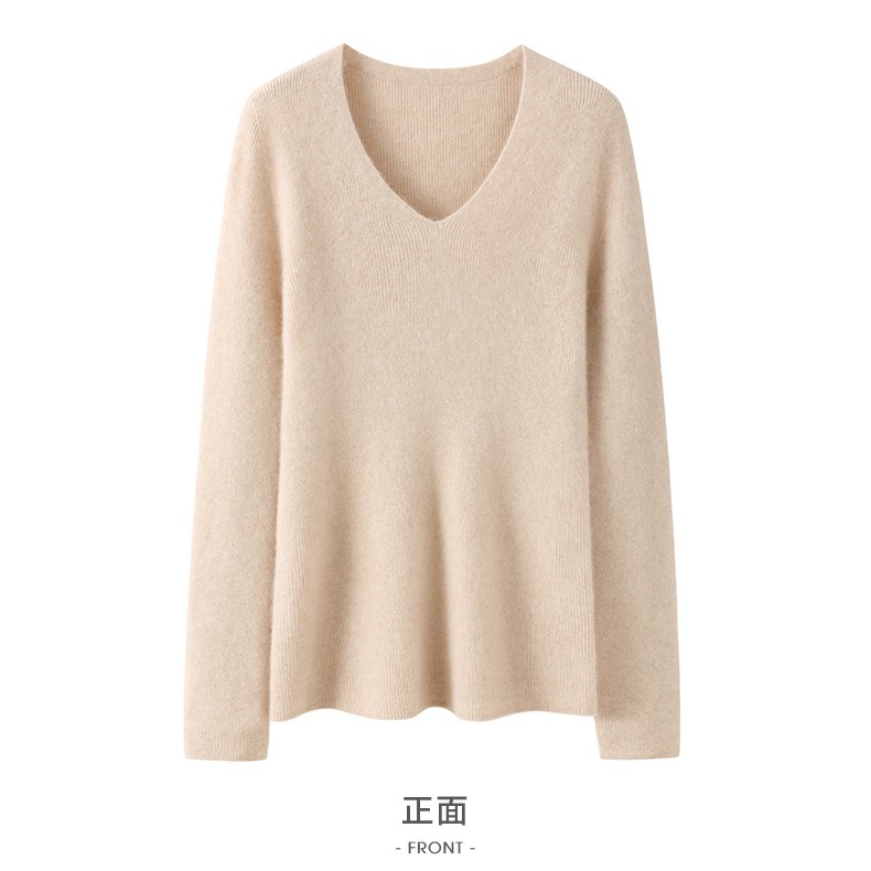 100%纯山羊绒一线成衣女士v领修身打底衫长袖针织百搭