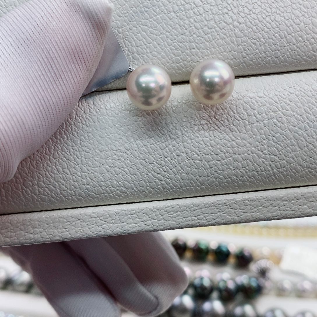 18K金镶嵌耳饰海水珍珠7.5-8