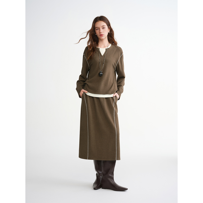 独束大码女装【慢人套装】撞色休闲羊毛时尚套装两件套25DS84476