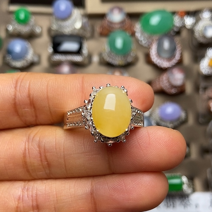 翡翠合金戒指柠檬黄戒面戒面