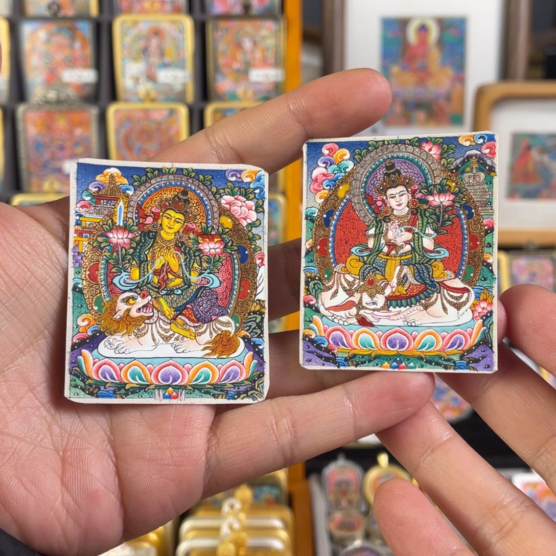 天***尘吊坠小九热贡唐卡文殊+普贤