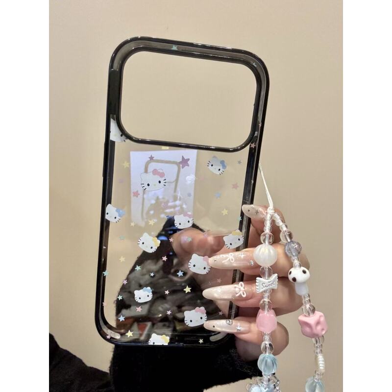 甜美透底满屏彩色星星猫咪适用iphone17promax苹果16手机壳15新款