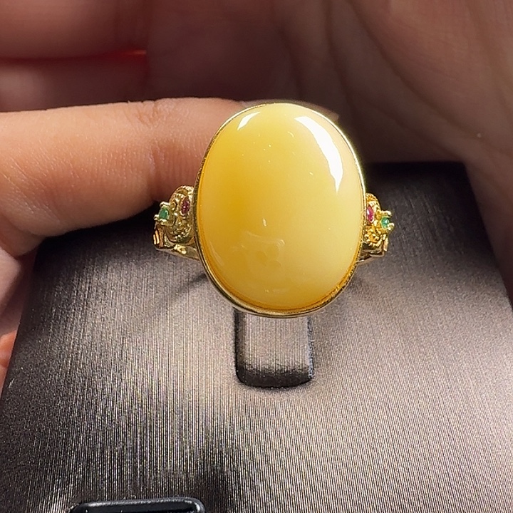 蜜蜡银S925镶嵌戒指戒指