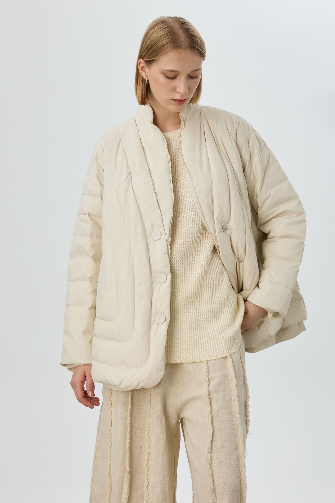 25款秋冬新款设计感白鸭绒一手长保暖外套2552