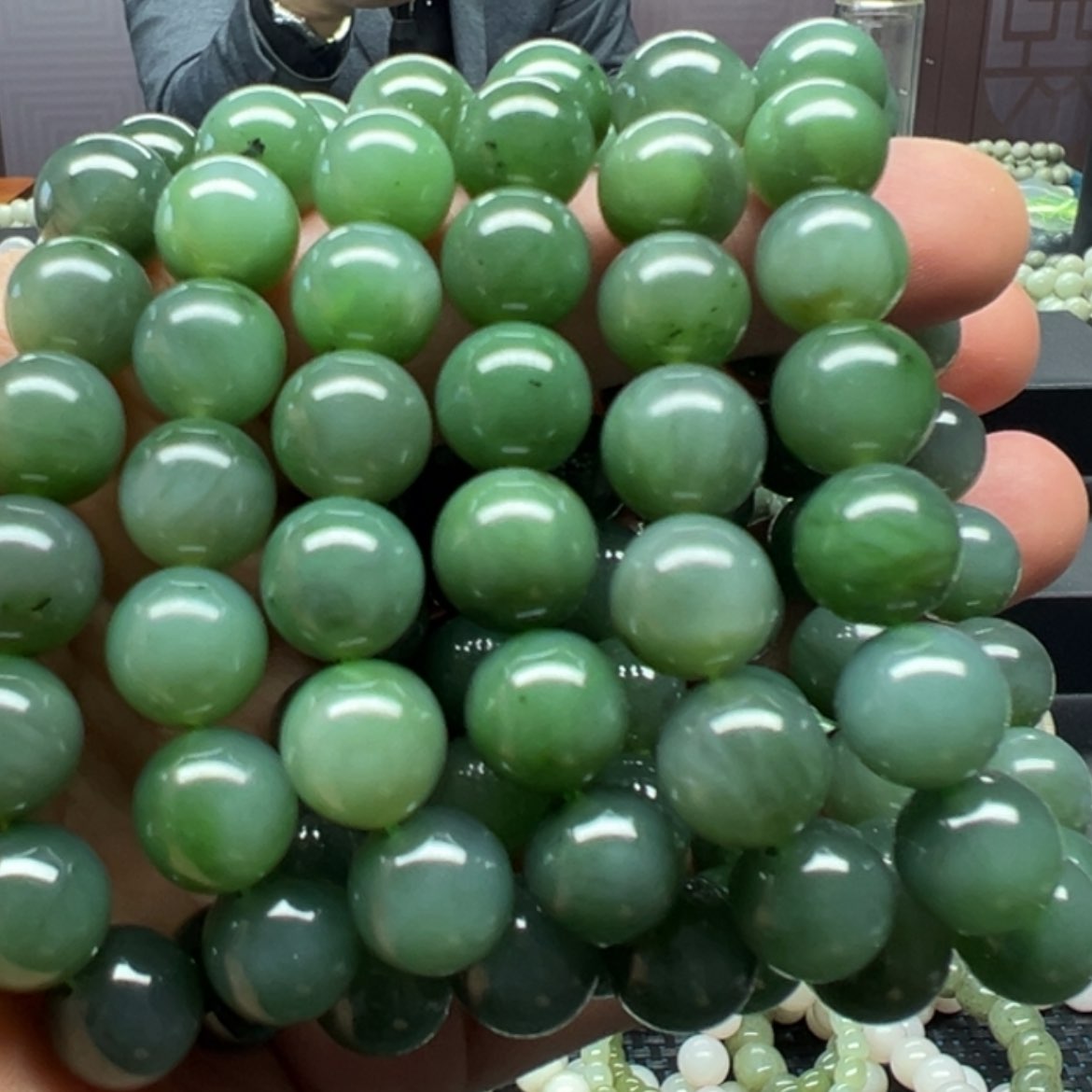【闪购商品】和田玉手串未镶嵌俄罗斯碧玉卡12