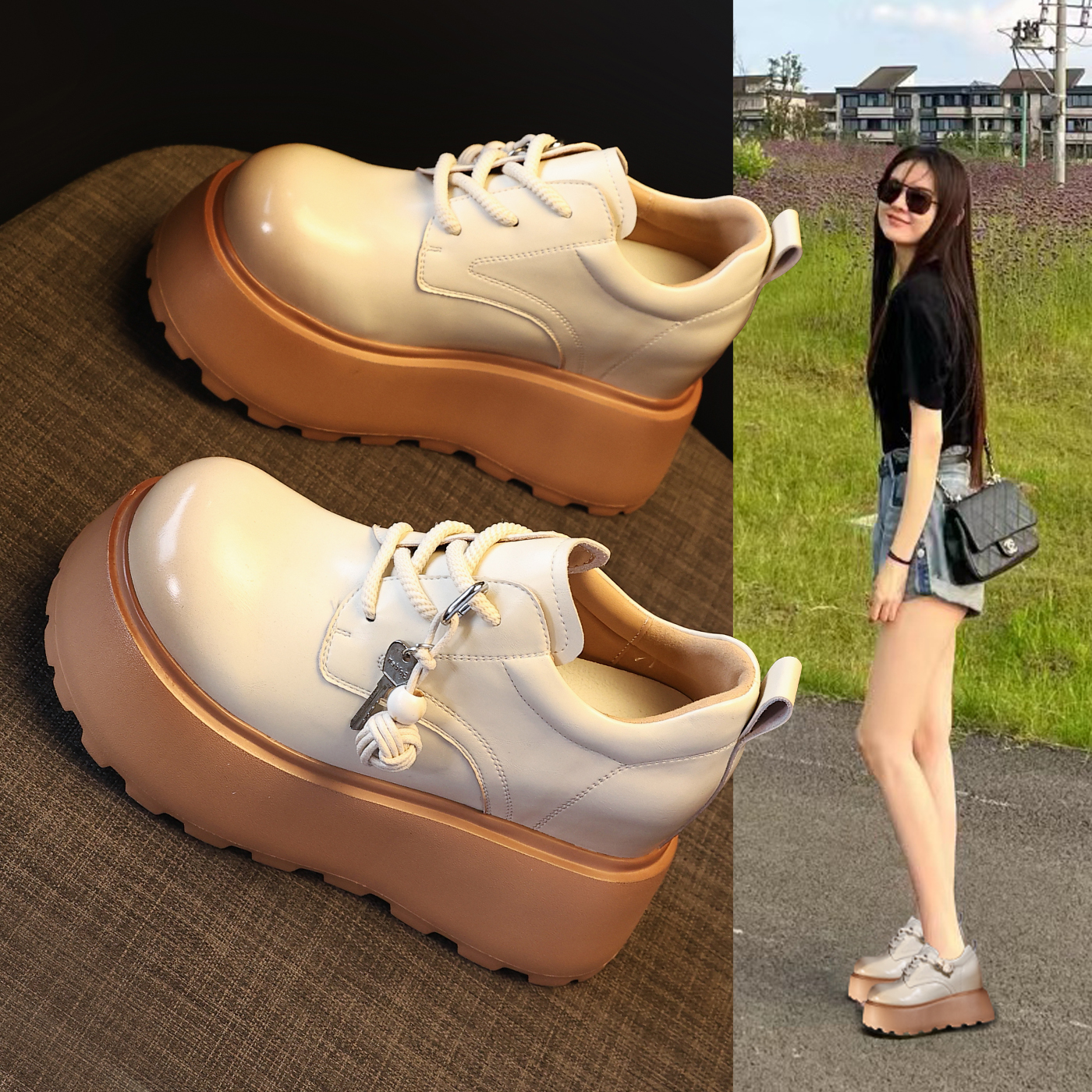 HC3631厚底内增高洋气乐福鞋女2026春季新款小个子韩版百搭小皮鞋