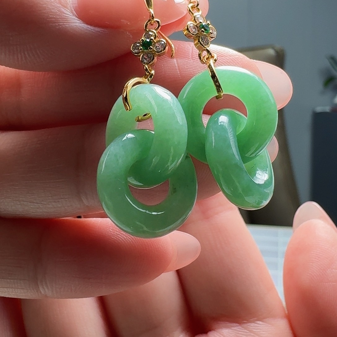 翡翠耳饰银S925镶嵌天然