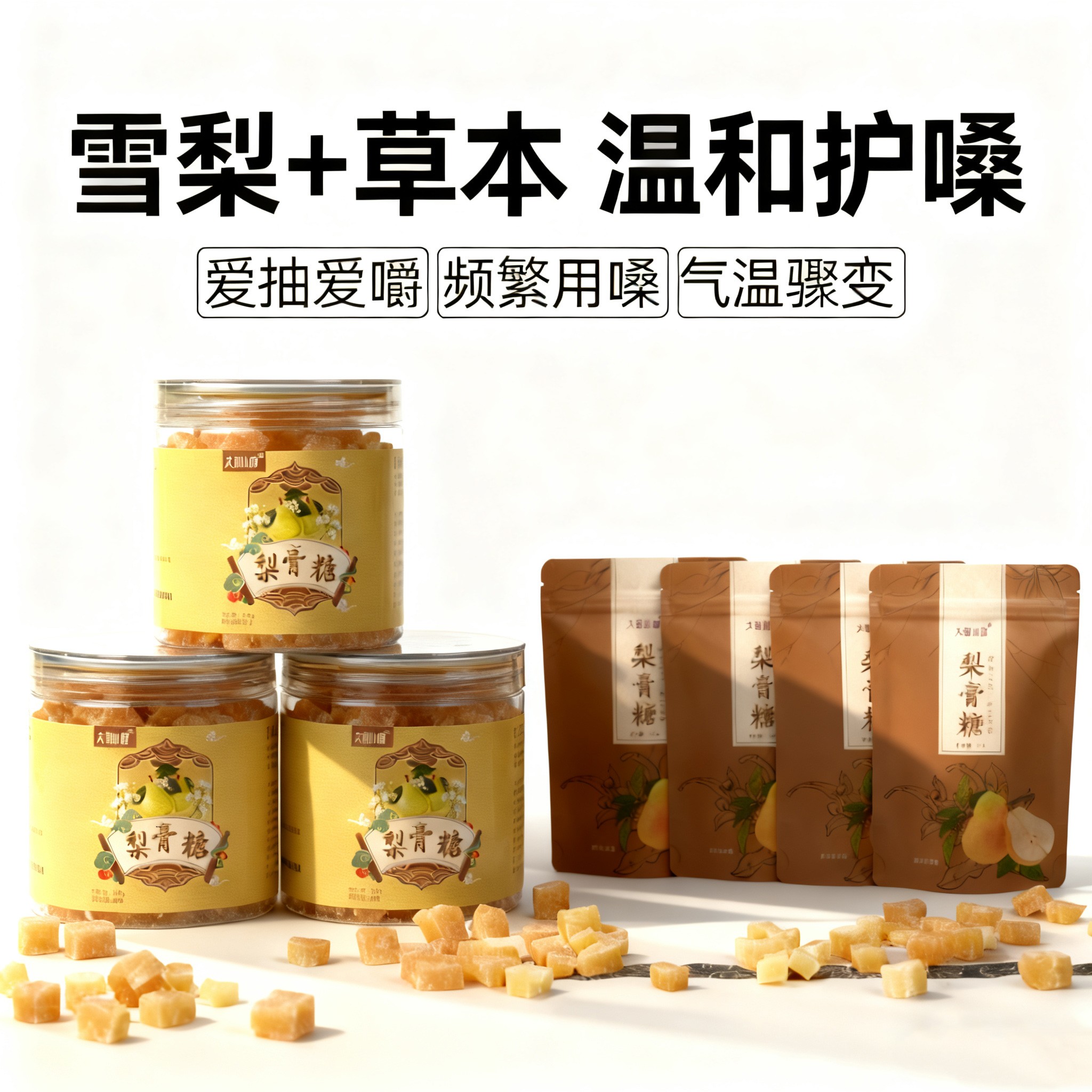 大胡小胡百草梨膏润喉糖润嗓护嗓正宗手工梨膏糖秋梨糖老少皆宜