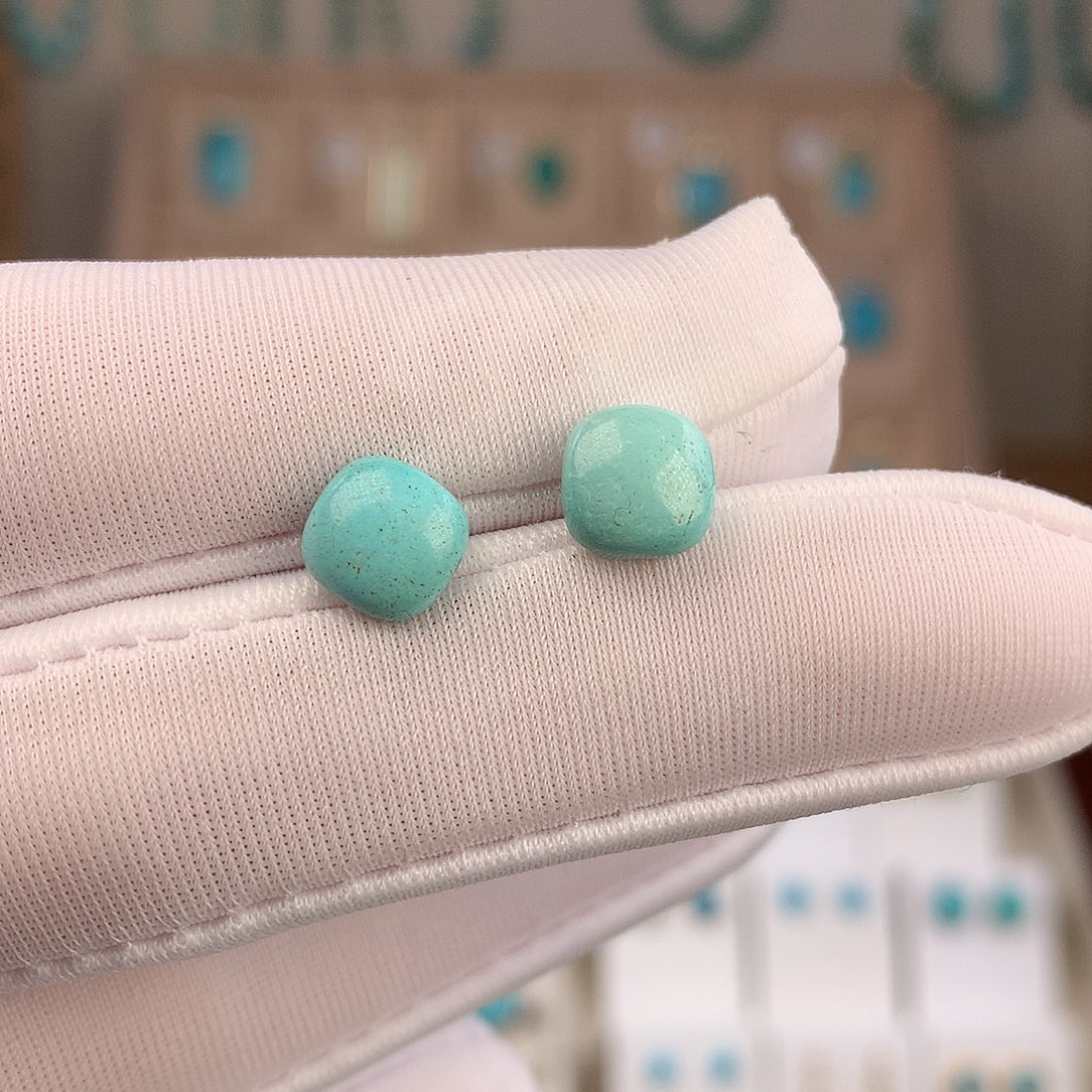 绿松石银S925镶嵌耳饰