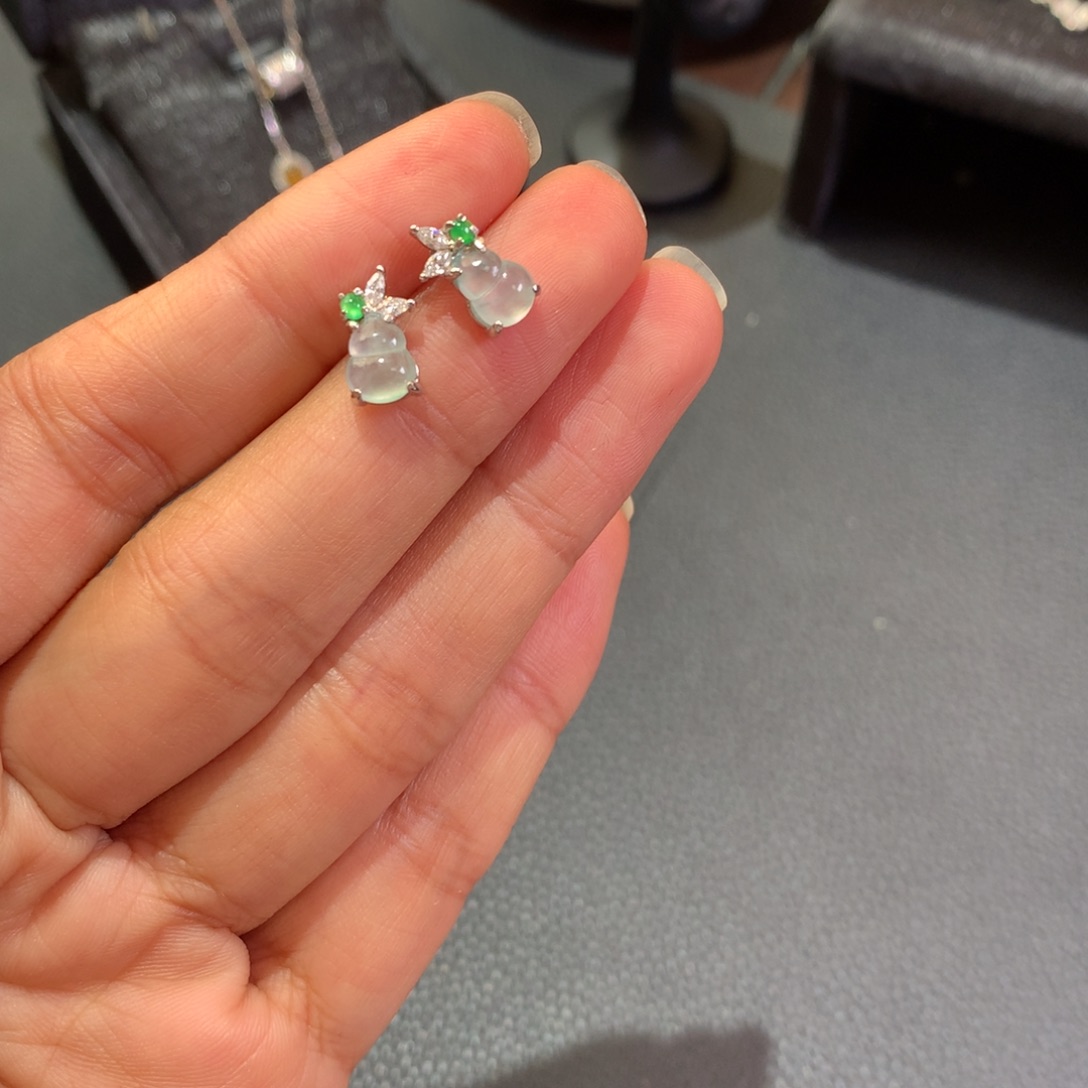 翡翠银S925镶嵌耳饰