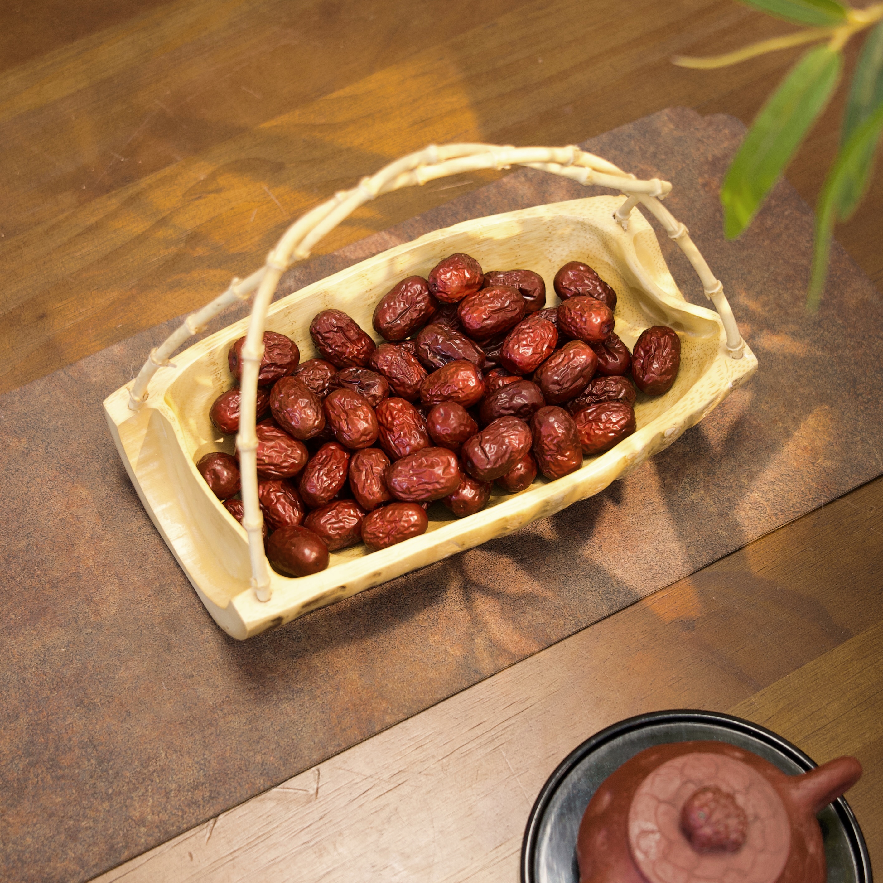 竹根带把手干果盘中式糖果盒创意桌面零食收纳盒分格茶点盘坚果盒