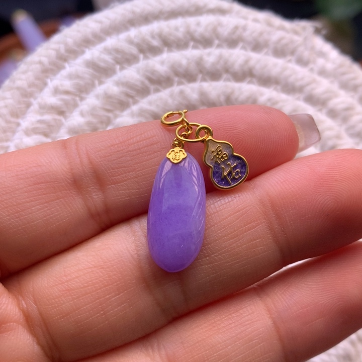 翡翠颈饰18K金镶嵌红妖紫福瓜吊坠