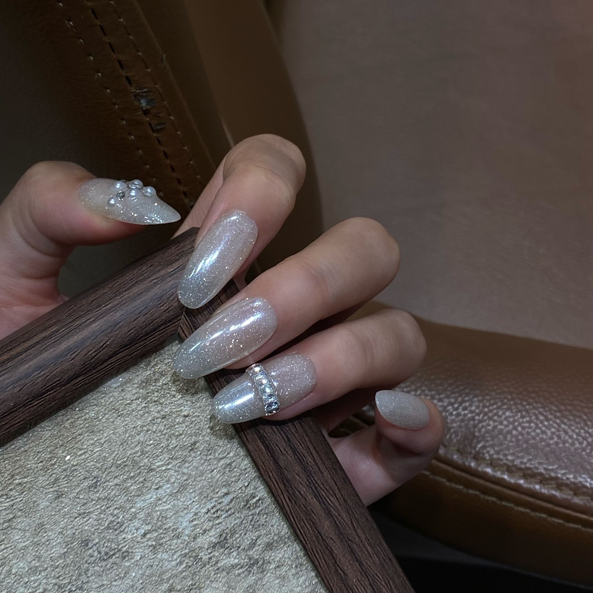 JDD【月光碎钻】秋冬破碎感带钻细闪美甲纯手工穿戴甲片中长款显白 