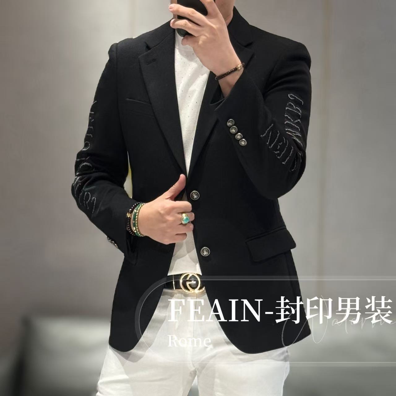 【VEHO】进口美利奴羊毛混纺双臂刺绣提花工艺西装5076