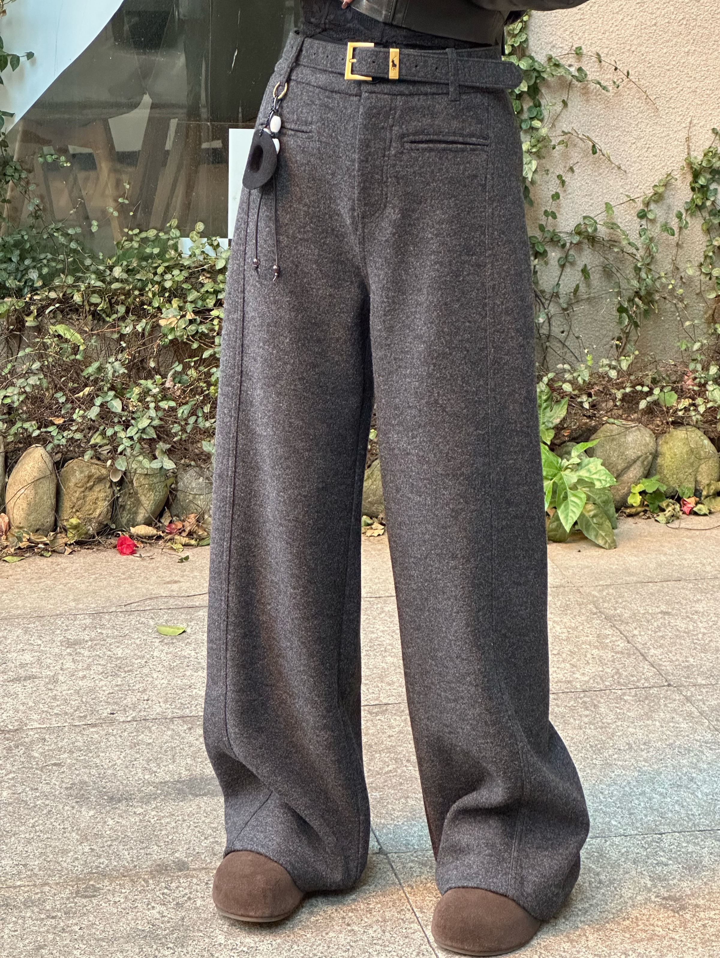 YUANJIE欧洲站新款欧货高腰显瘦垂感羊毛休闲直筒西装长裤女百搭