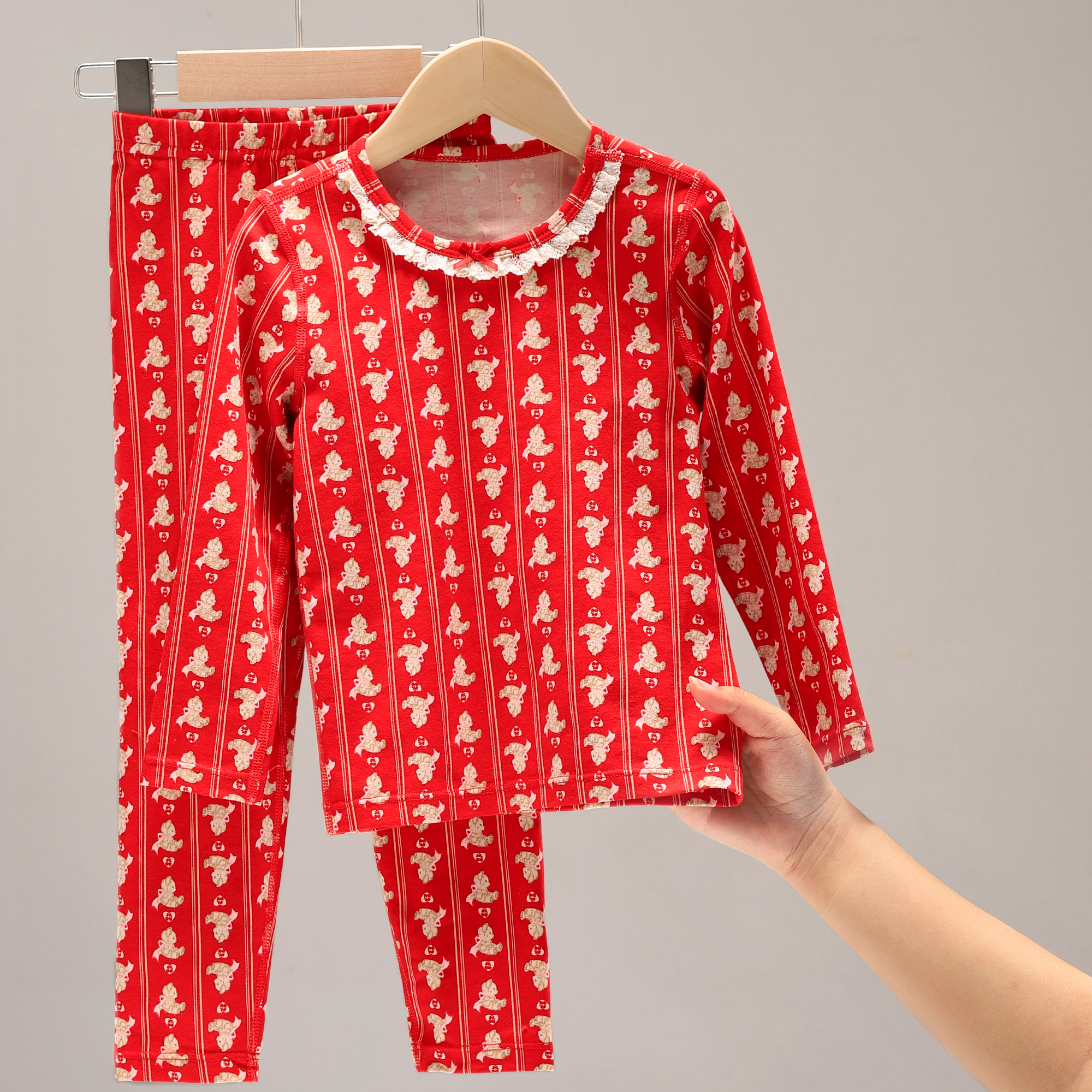 女童家居服儿童宝宝保暖内衣套装大童2025新年红色本命年睡衣2314