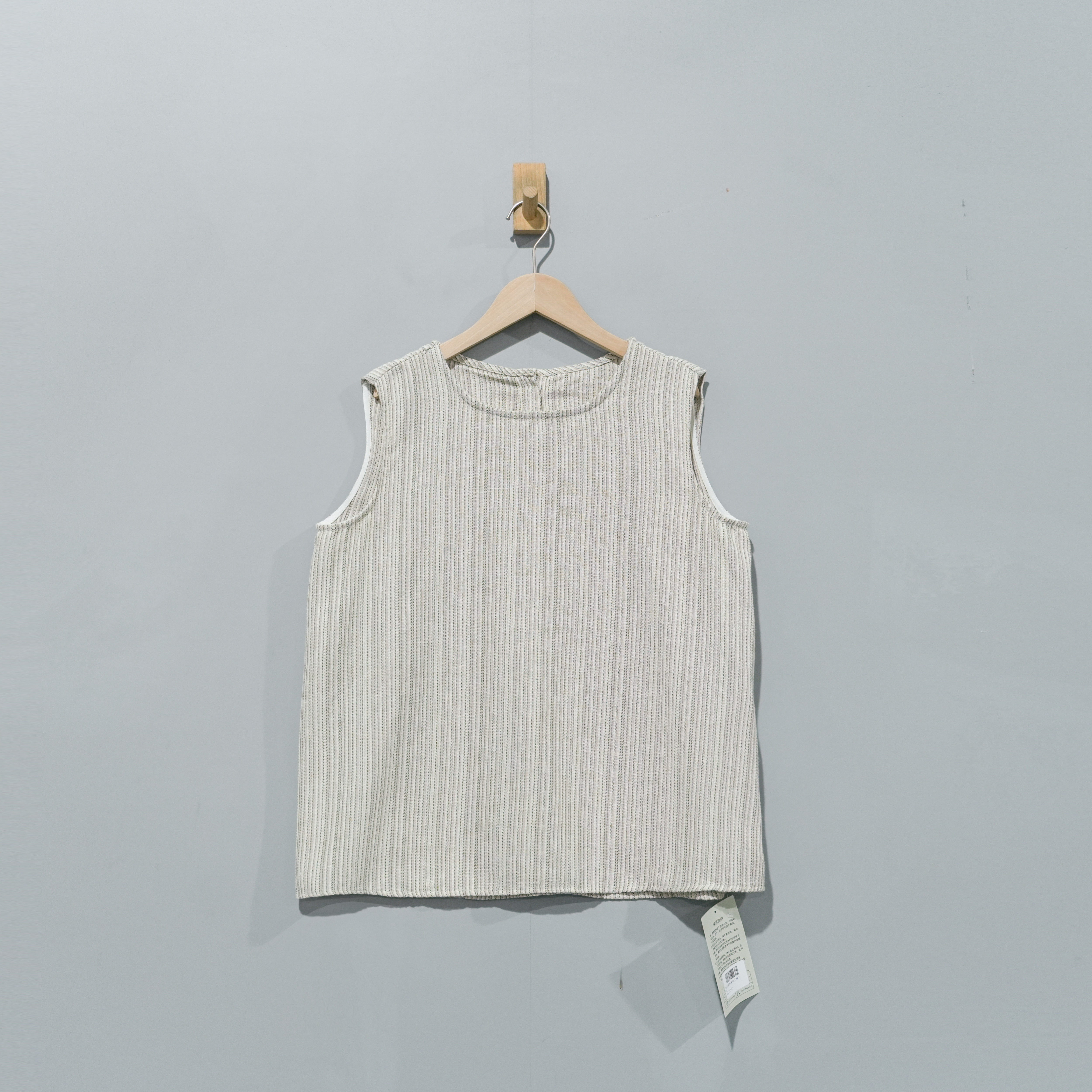 【且听风吟】0114147文艺麻棉复古条纹圆领无袖上衣  衣长64胸围110