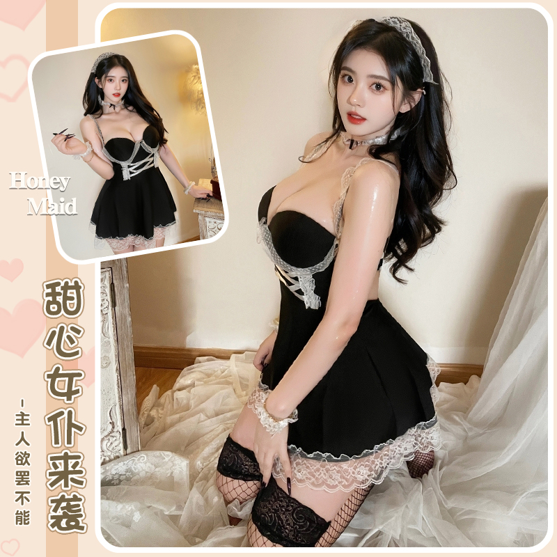 妃缇语工厂直销9277收腰低胸显瘦黑性感纯欲风睡裙修身ins时尚ol