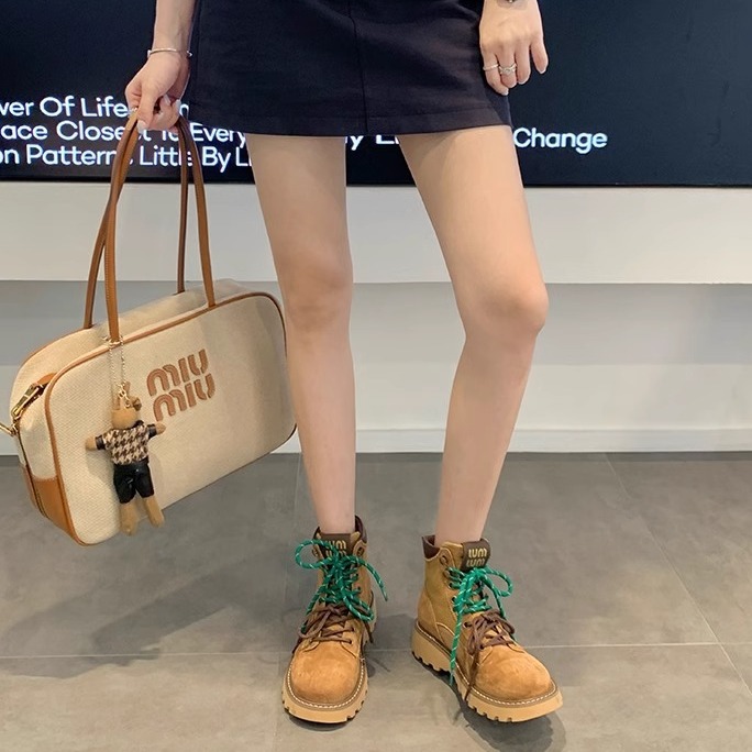 真皮机车靴大黄靴马丁靴厚底短靴中筒靴女靴