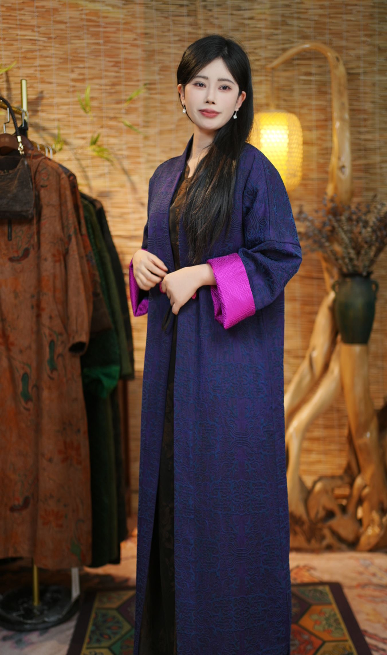 【蓝紫风衣】新中式女装提花中国风重磅风衣62-821蓝紫风衣