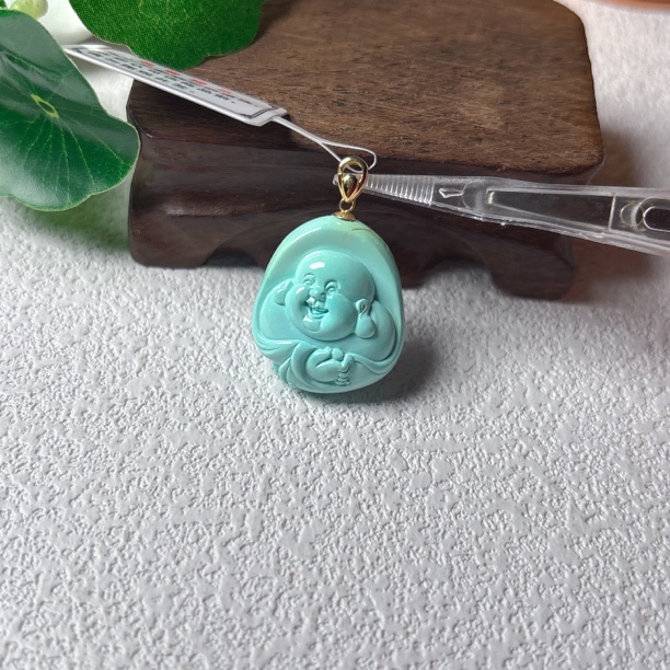 1880|18k天然原矿绿松石吊坠，21*18mm，含签约4.7g