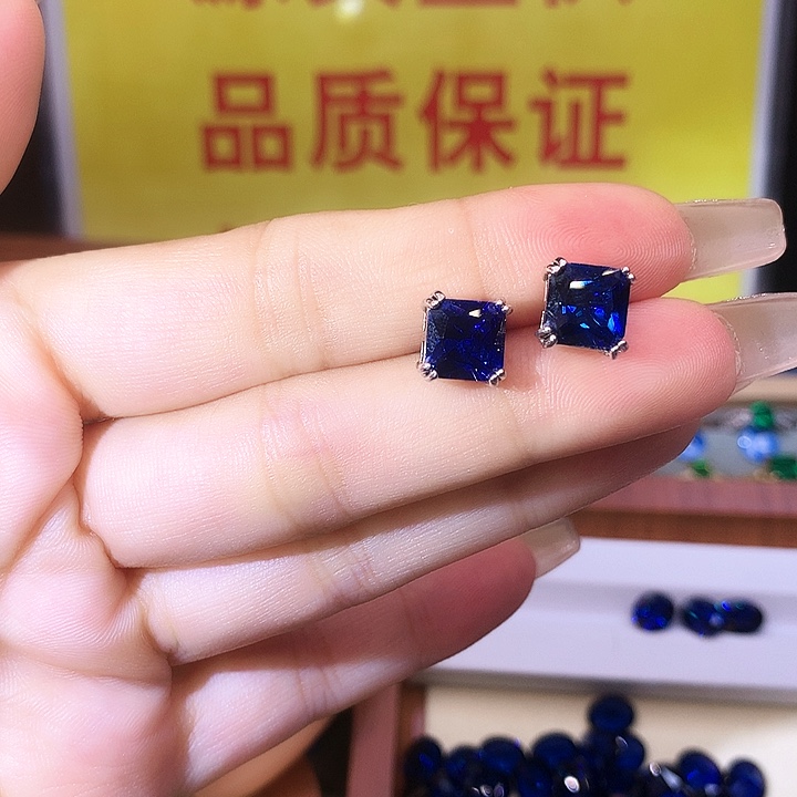 蓝宝石耳饰银S925镶嵌