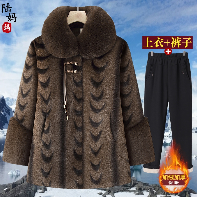 新中式洋气妈妈冬装加绒加厚大衣气质中老年女装棉保暖奶奶装外套