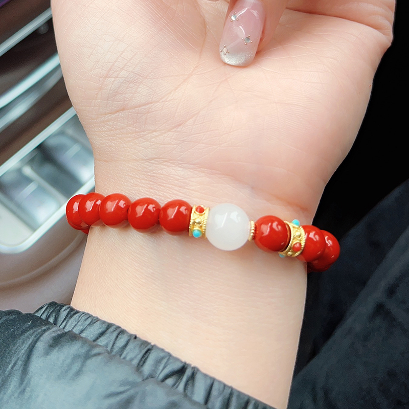 含辰砂工艺品高品质朱砂手串时尚红纱本命年女士单圈手链 HS-119