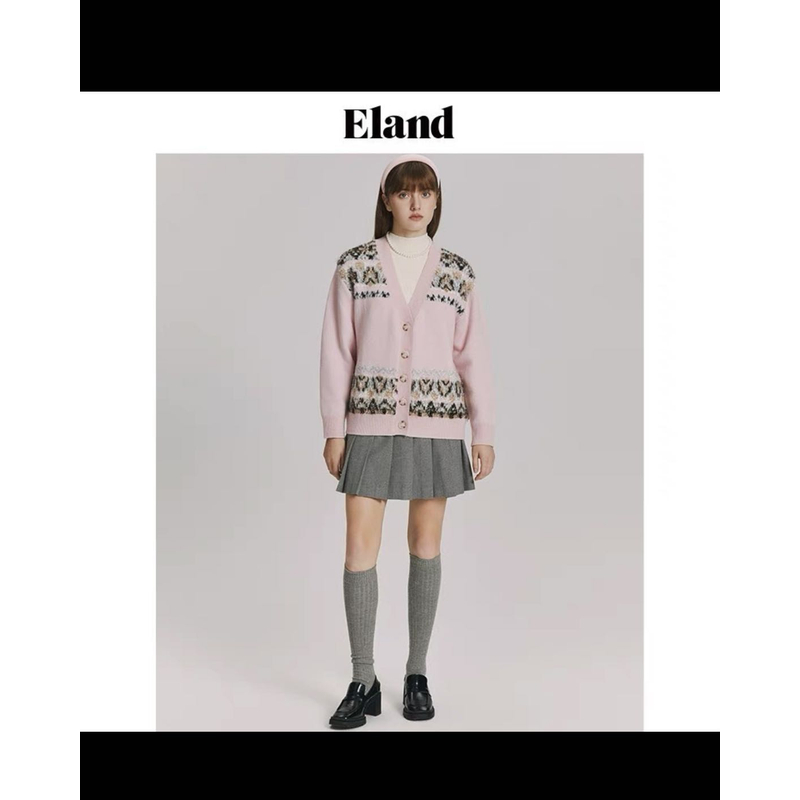 E·LAND依恋粉色毛衣开衫6160