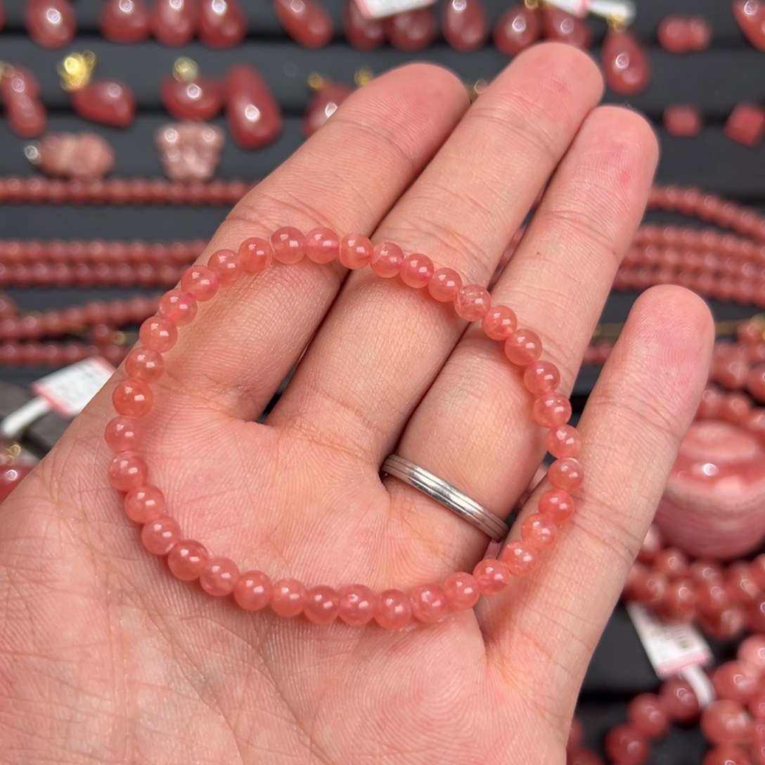 ****冲菱锰矿（红纹石）未镶嵌手绳