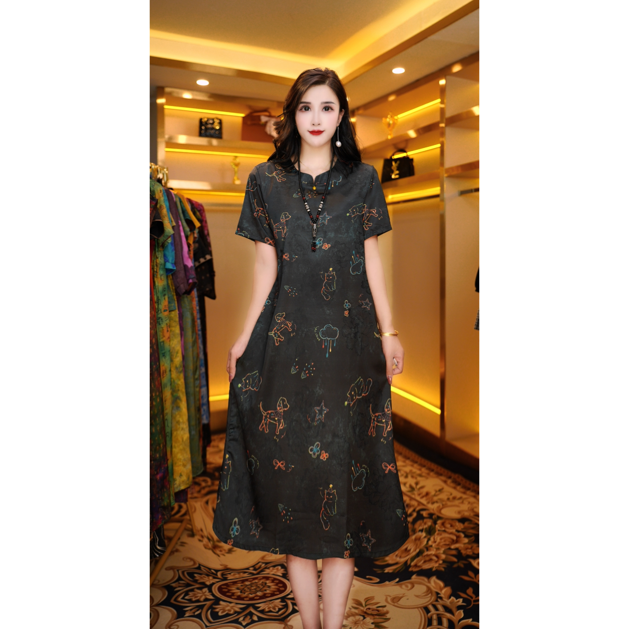 1371-7a猫狗日记国风传承新中式气质显瘦连衣裙