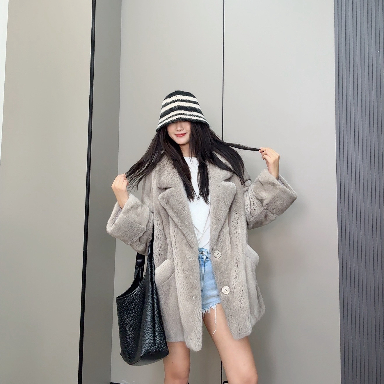 【BIng】“自由古巴”紫标天鹅绒水貂整貂新款貂皮大衣皮草外套女