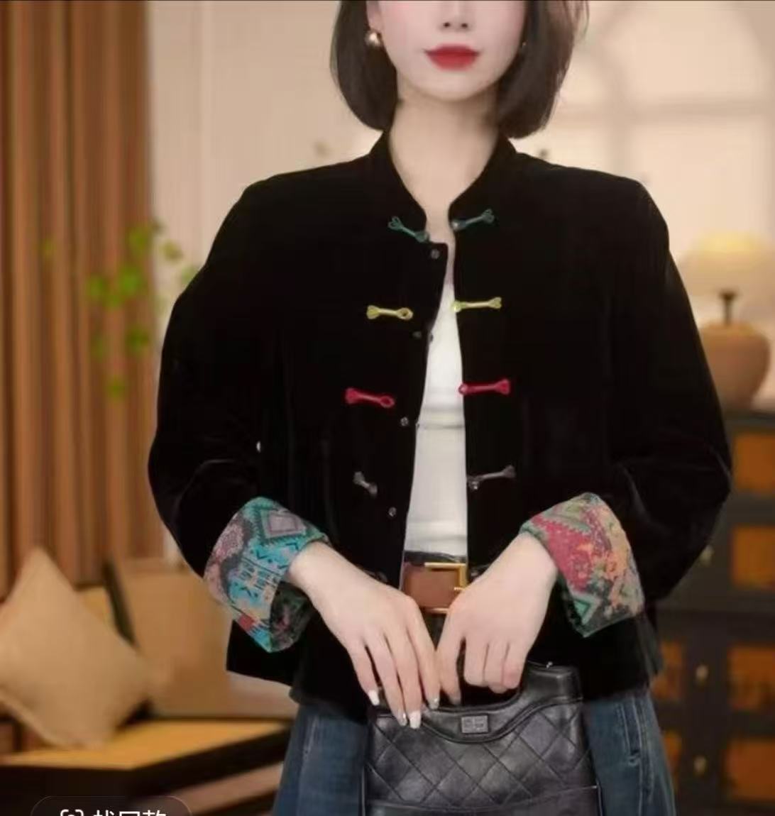 (东方蟑）休闲风秋季圆领长袖印花常规款提花气质时尚百搭新中式