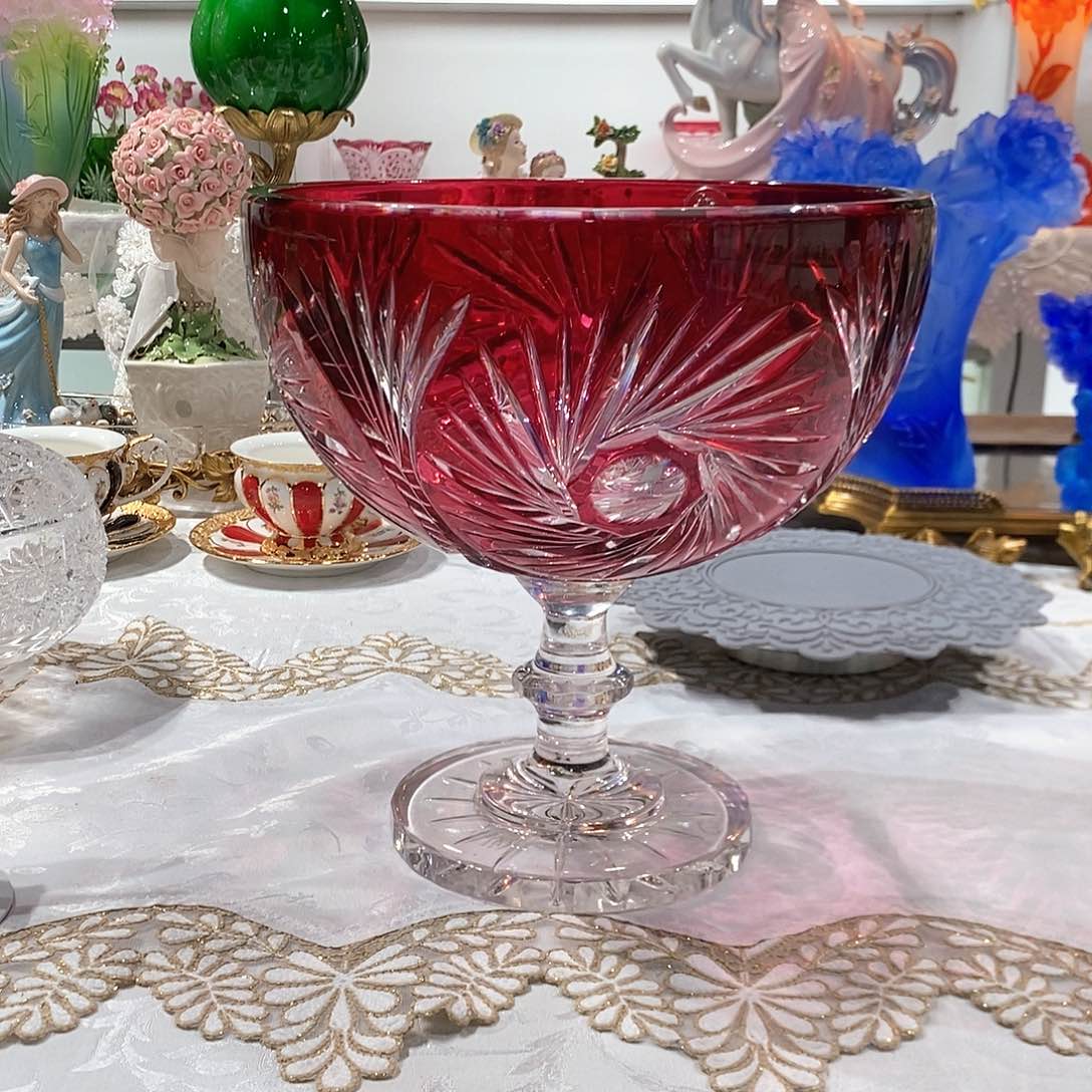 摆件QB0330进口金红料高脚水晶果斗