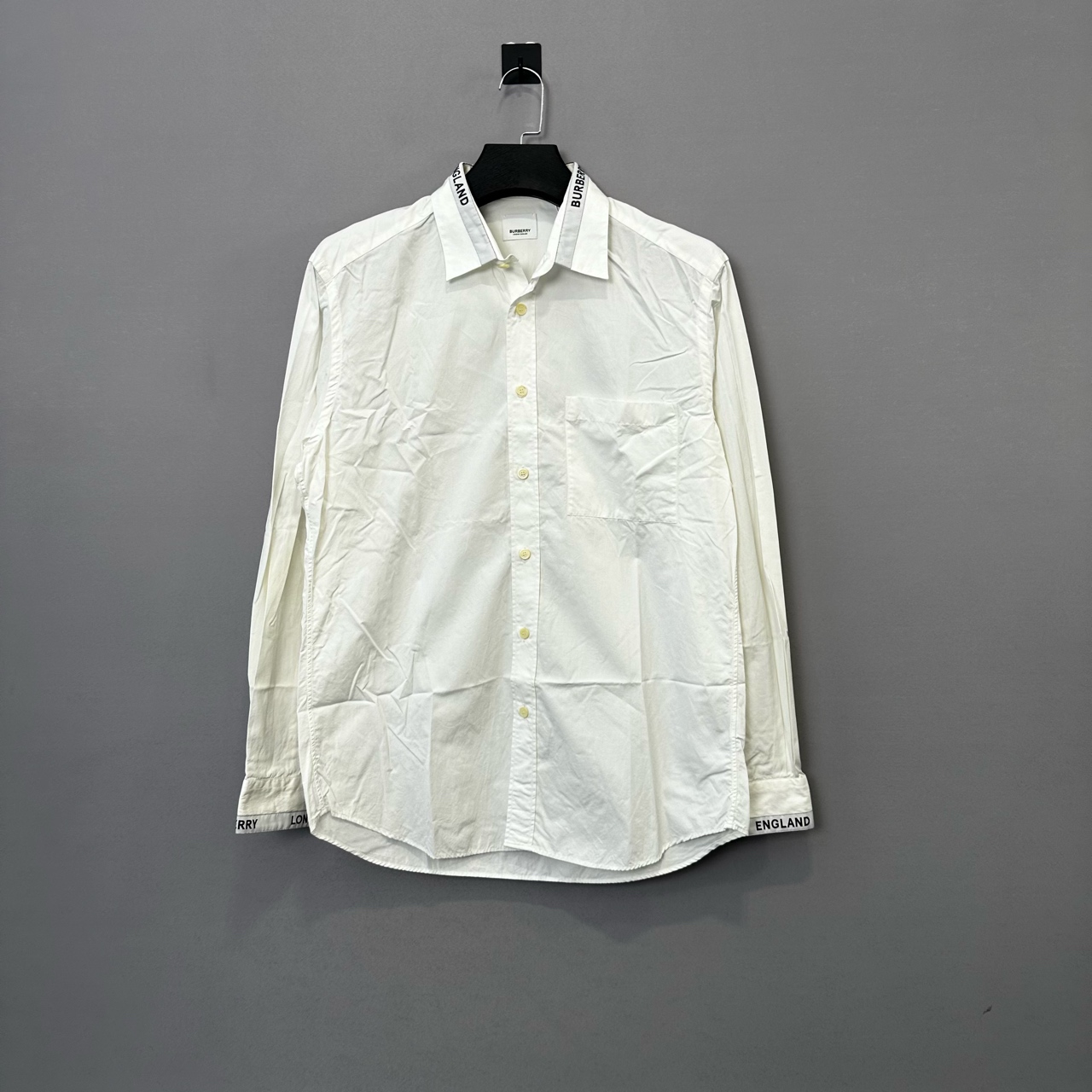99新 BURBERRY/博柏利 饰边翻领字母长袖衬衫/L码/98新/公价3950