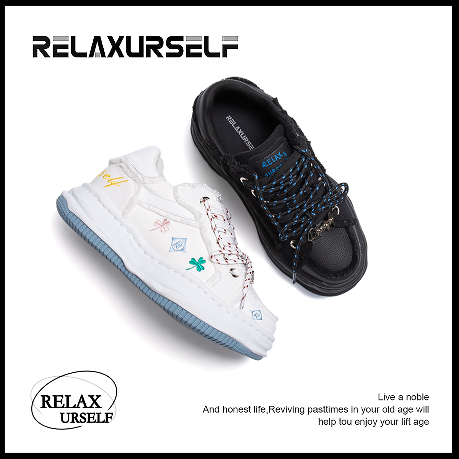 RELAXURSELF手工刺绣鸳鸯鞋透气百搭休闲小白鞋增高鞋小清新潮鞋