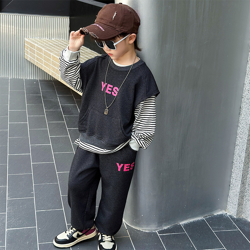 （三件套）男童条纹儿童春秋洋气休闲韩版拼接帅气背心秋季秋款
