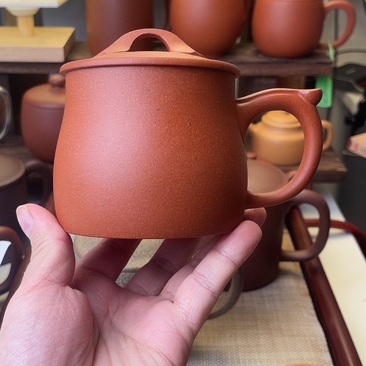 紫砂茶杯原矿手工小红泥如意杯