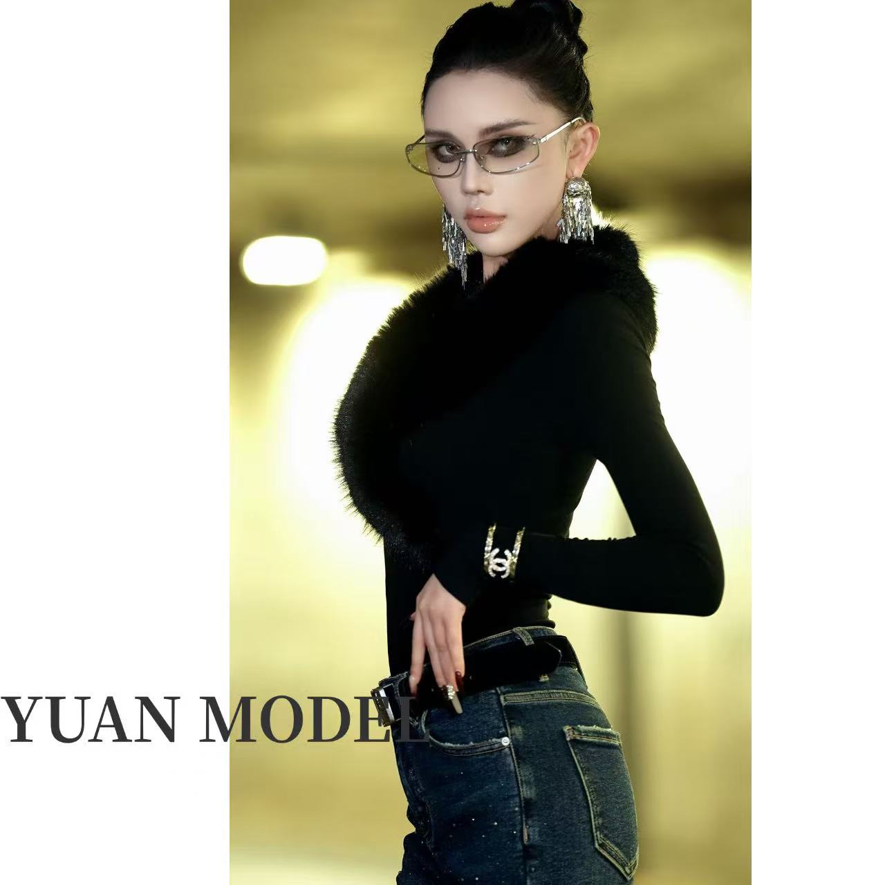 YUAN MODEL/媛老板-时装大毛领气质套头针织衫线衣上衣女装111859