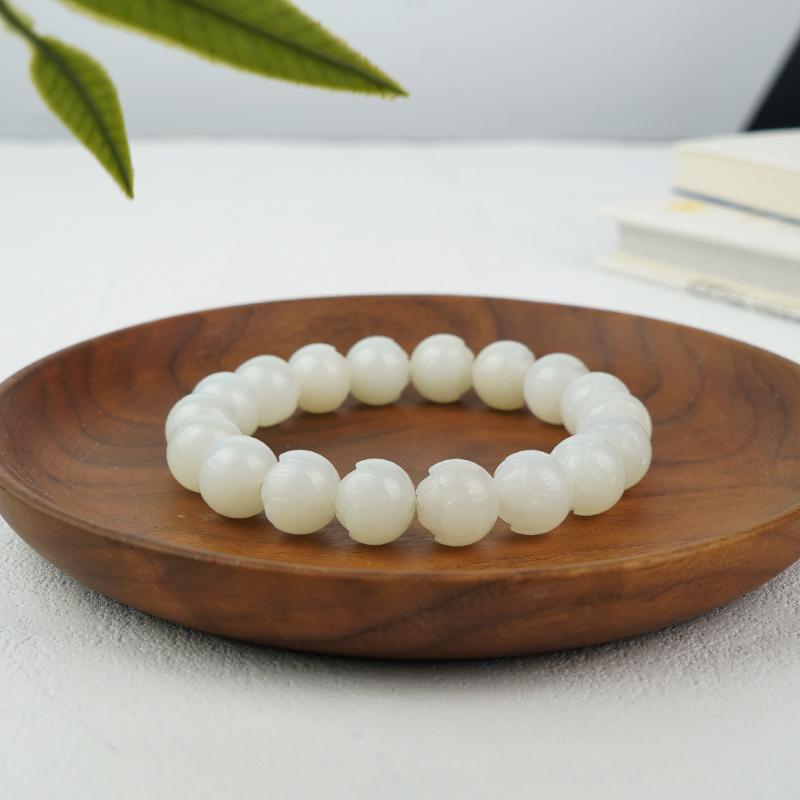 【香掌柜】奶白于田莲花单圈手串【发一件】