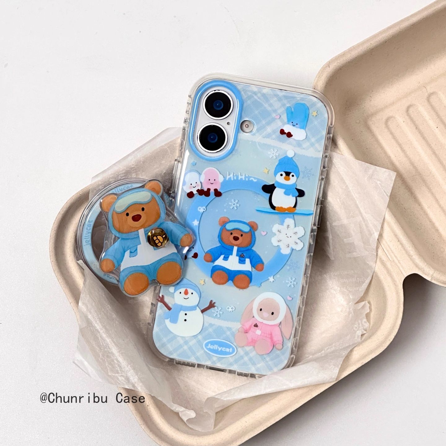 可爱卡通冬季小兔小熊雪人适用苹果17/16promax手机壳磁吸15/14