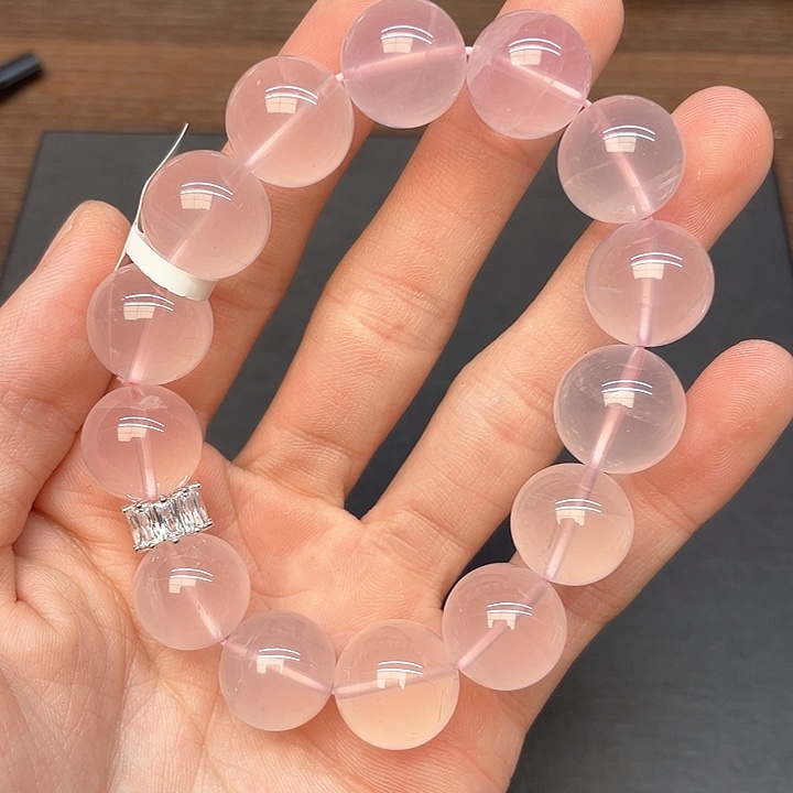 水晶手链未镶嵌黛*23粉水晶15mm