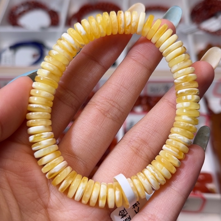 蜜蜡未镶嵌手链精工直切药片8.5+mm