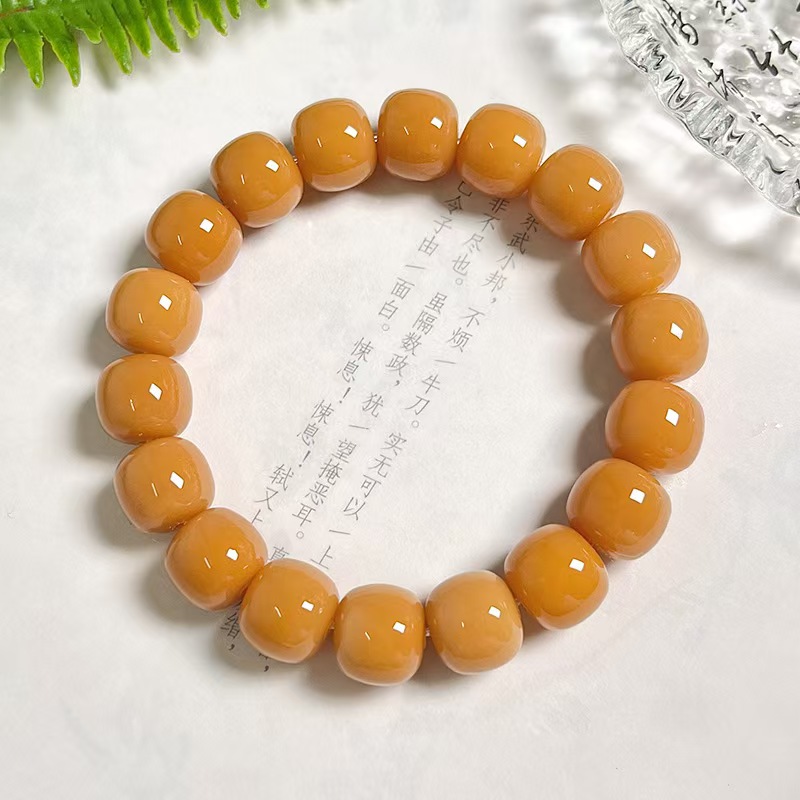 尼泊尔风化黄菩提手串单圈素珠12mm黄云凝暮