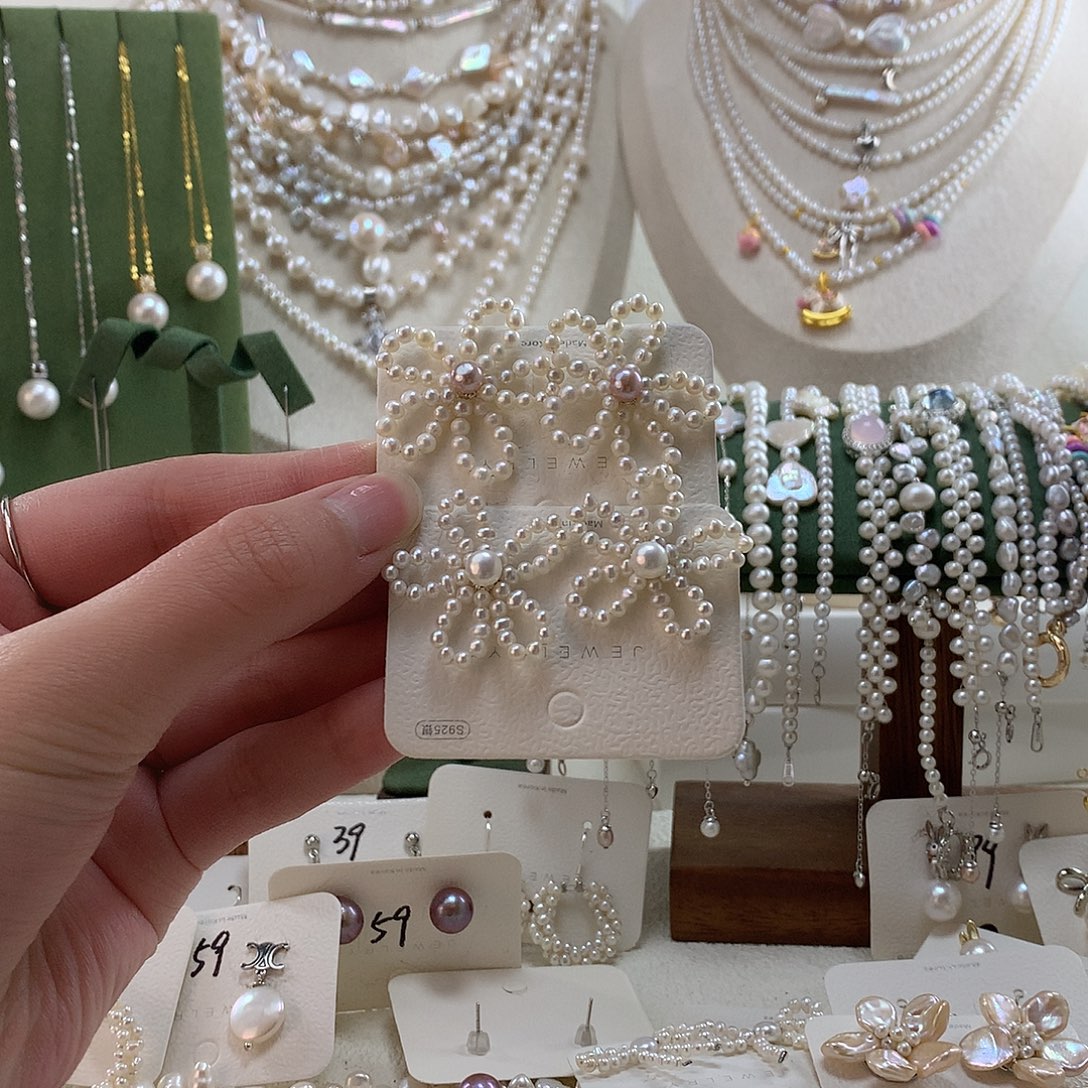 耳饰银S925镶嵌淡水珍珠