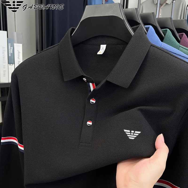 GABBANIE100%棉长袖T恤POLO衫男装秋季大码美式中年纯棉上衣W9222