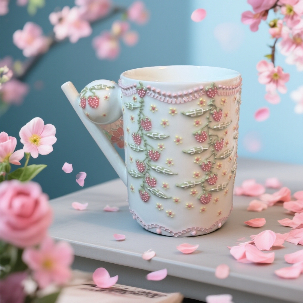 藤蔓百合高颜值马克杯水杯家用陶瓷精致适合办公室使用