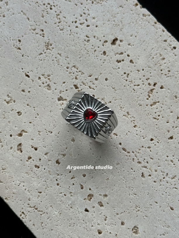 不锈钢锆石戒指 血心 | vintage中古风重工镶钻宽戒指复古小众