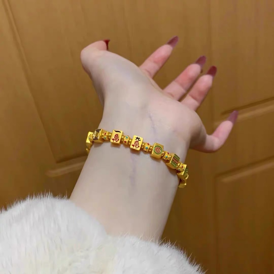 铜合金珐琅手链 新中式麻将手链高级感气质小众简约纳福时尚手链